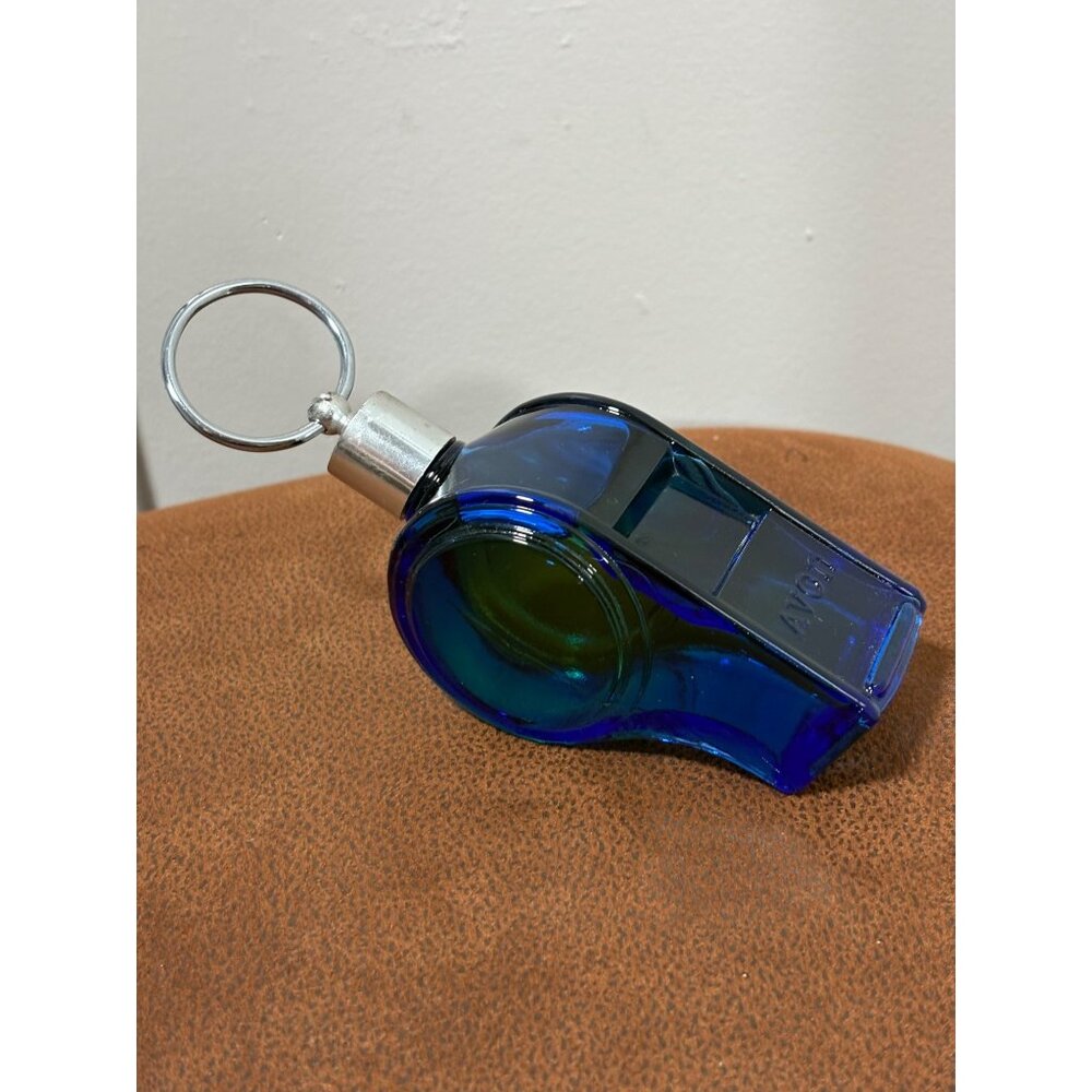 VINTAGE 70'S AVON THE BIG WHISTLE AFTER SHAVE GLASS BOTTLE BLUE DECANTER COLOGNE